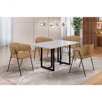 Conjunto Siena Com 4 Cadeiras E Base Goiás Bm Tubulares Off White/linho 306 - 6