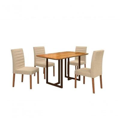 Conjunto Ibiza Com 4 Cadeiras E Base Goiás Bm Tubulares Cinamomo/linho 303