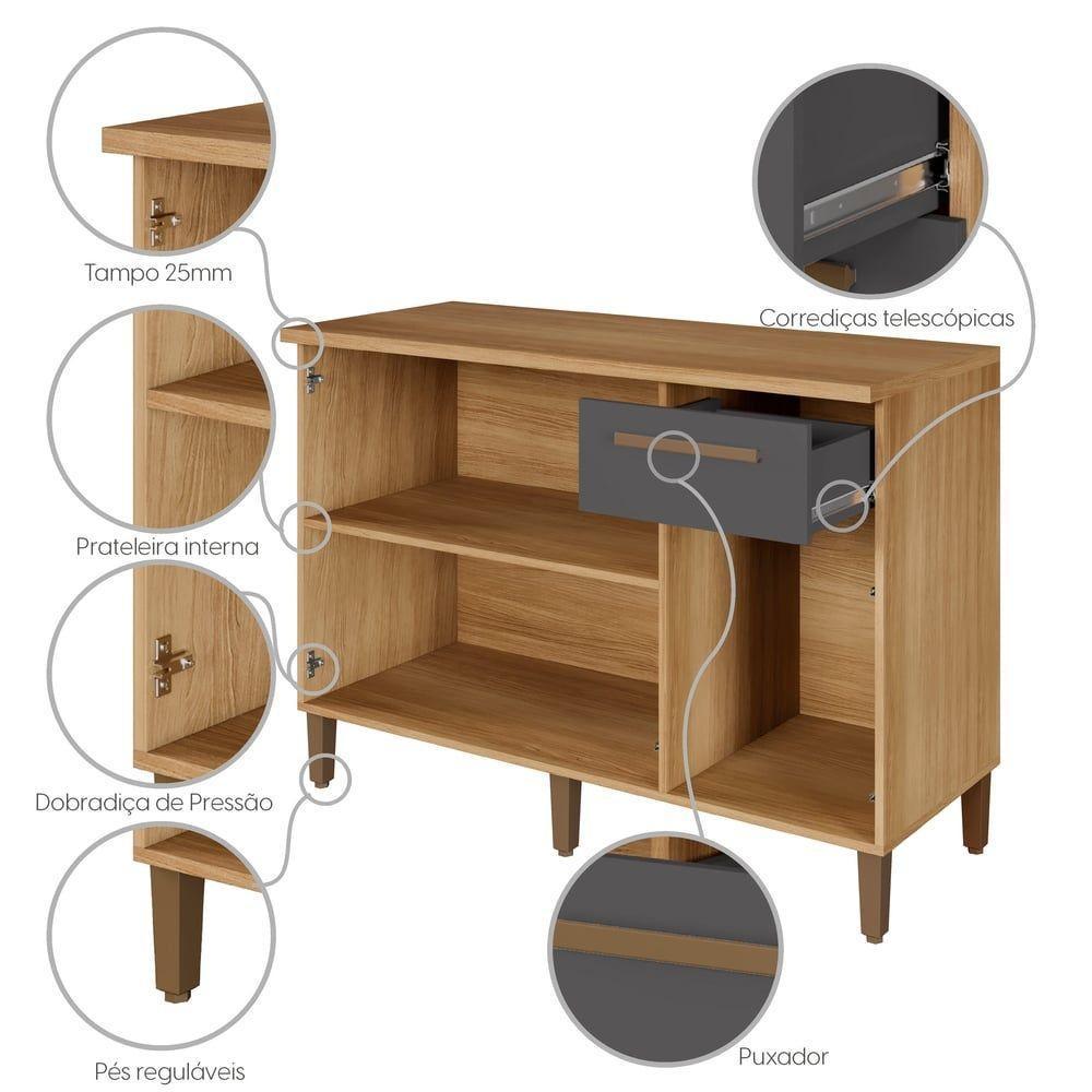 Balcão Titanium 3 Portas Arte Móveis Cinamomo/grafite - 5