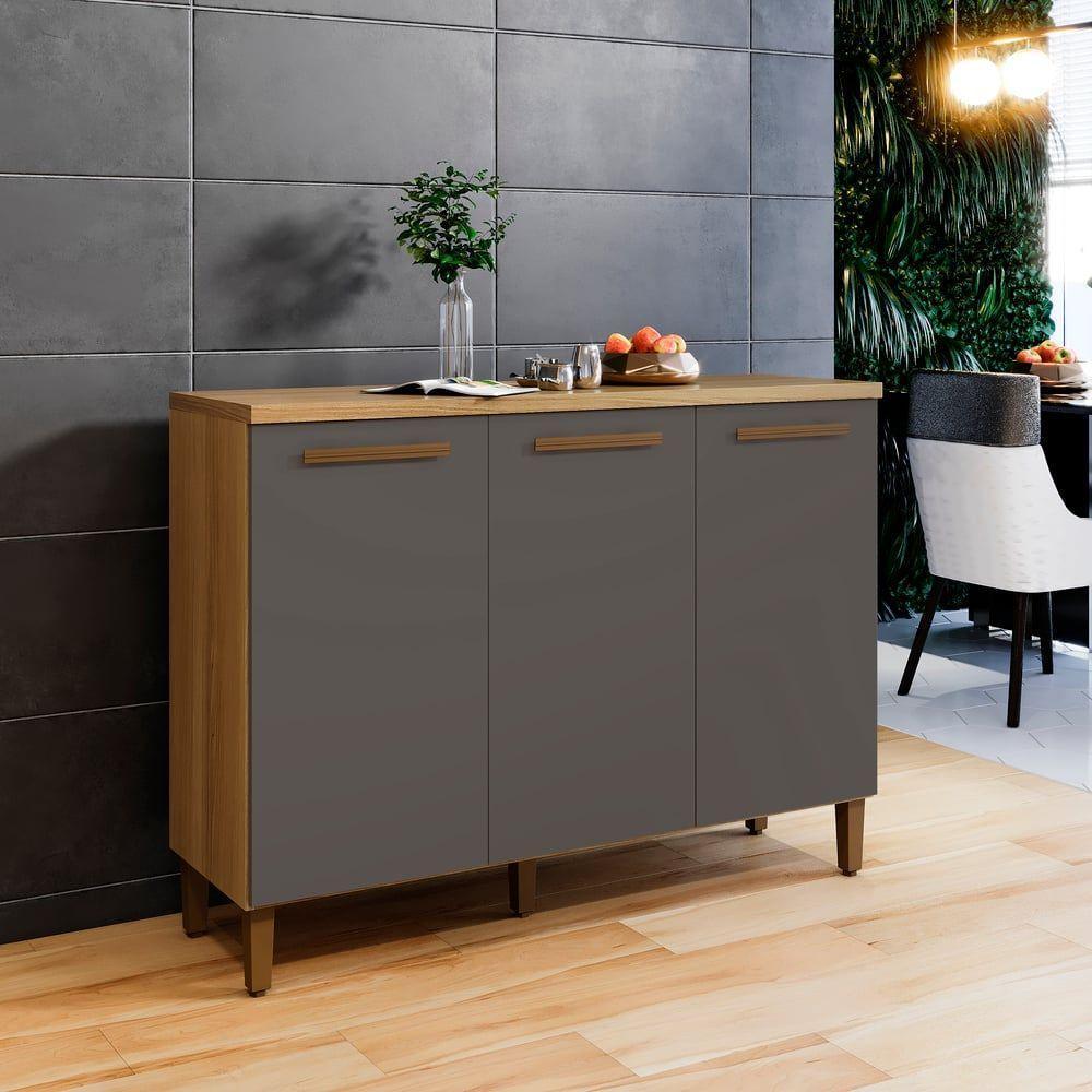 Balcão Vega 3 Portas Arte Móveis Cinamomo/grafite - 3