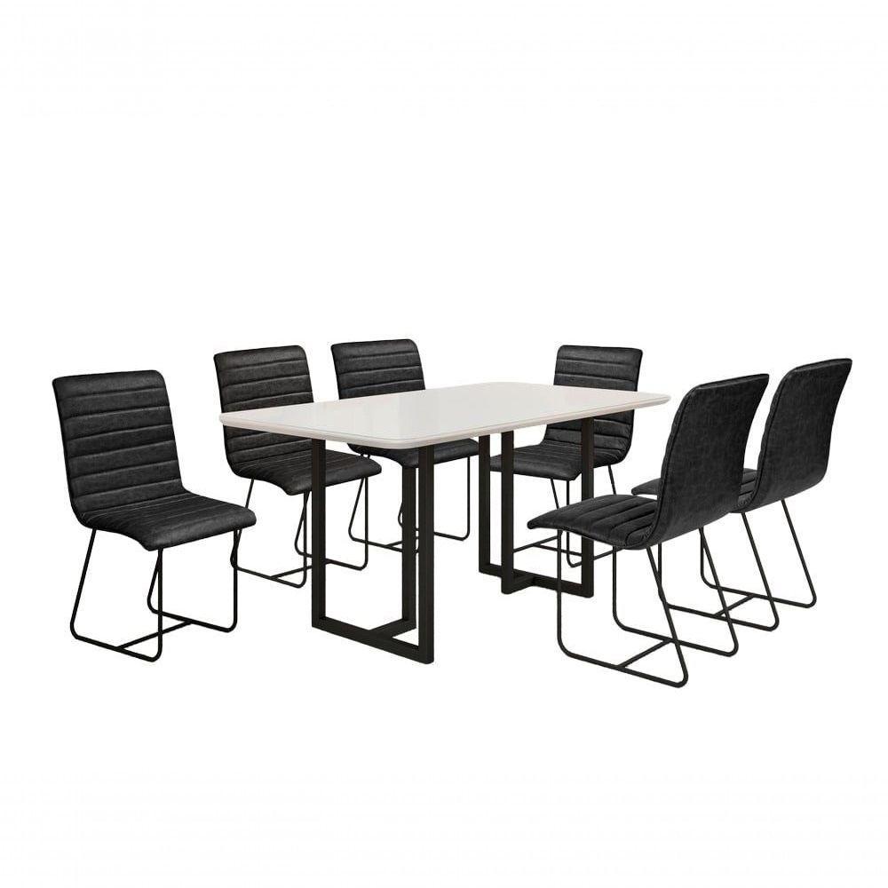 Conjunto De Jantar Itália Com 6 Cadeiras Base Goiás Bm Tubulares Off White/courissimo 134 - 1