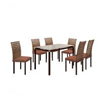 Conjunto De Jantar Lisboa Com 6 Cadeiras E Mesa Retangular Tocantins Bm Tubulares Off White/ratan Chocolate/linho 307 - 1