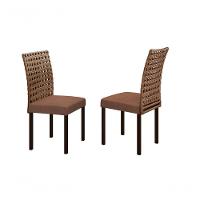 Conjunto De Jantar Lisboa Com 6 Cadeiras E Mesa Retangular Tocantins Bm Tubulares Off White/ratan Chocolate/linho 307 - 2