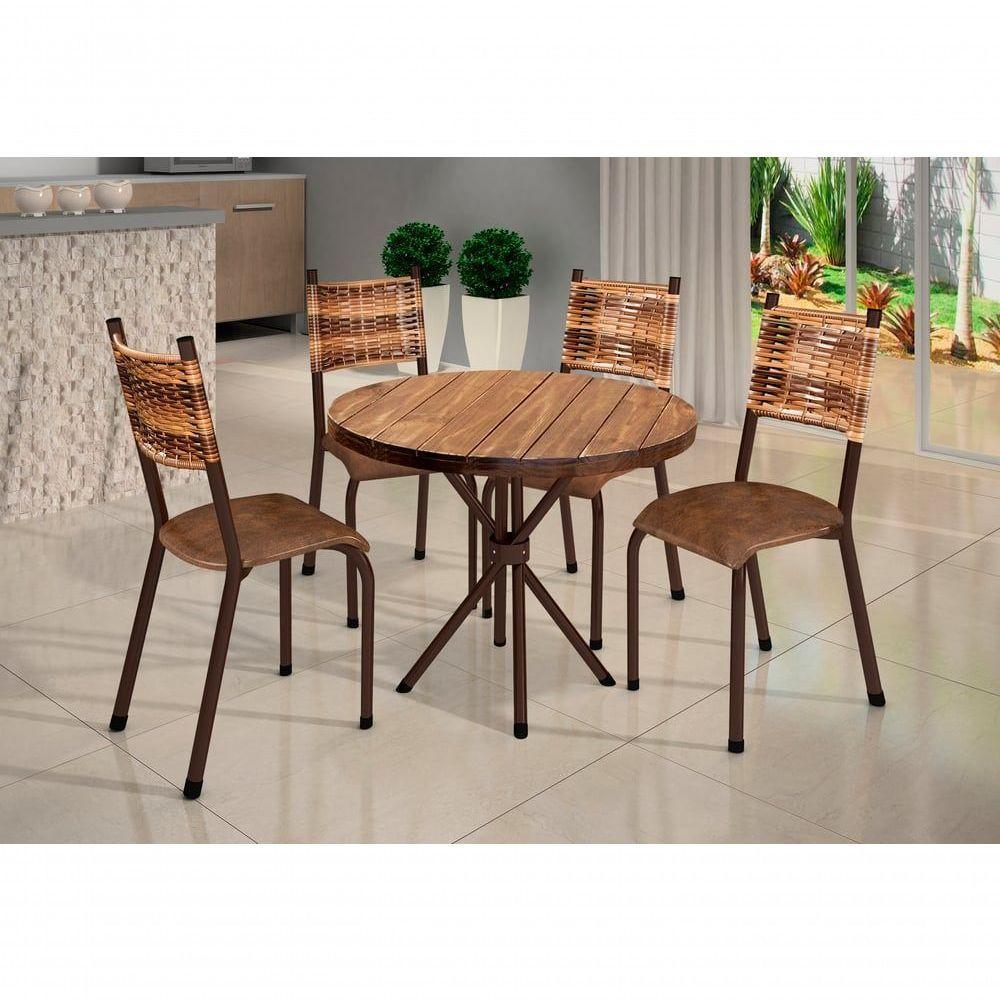 Conjunto França 04 Cadeiras Com Base Sergipe Bm Tubulares Pinus Conhaque/ratan Carvalho/courino C13 - 4