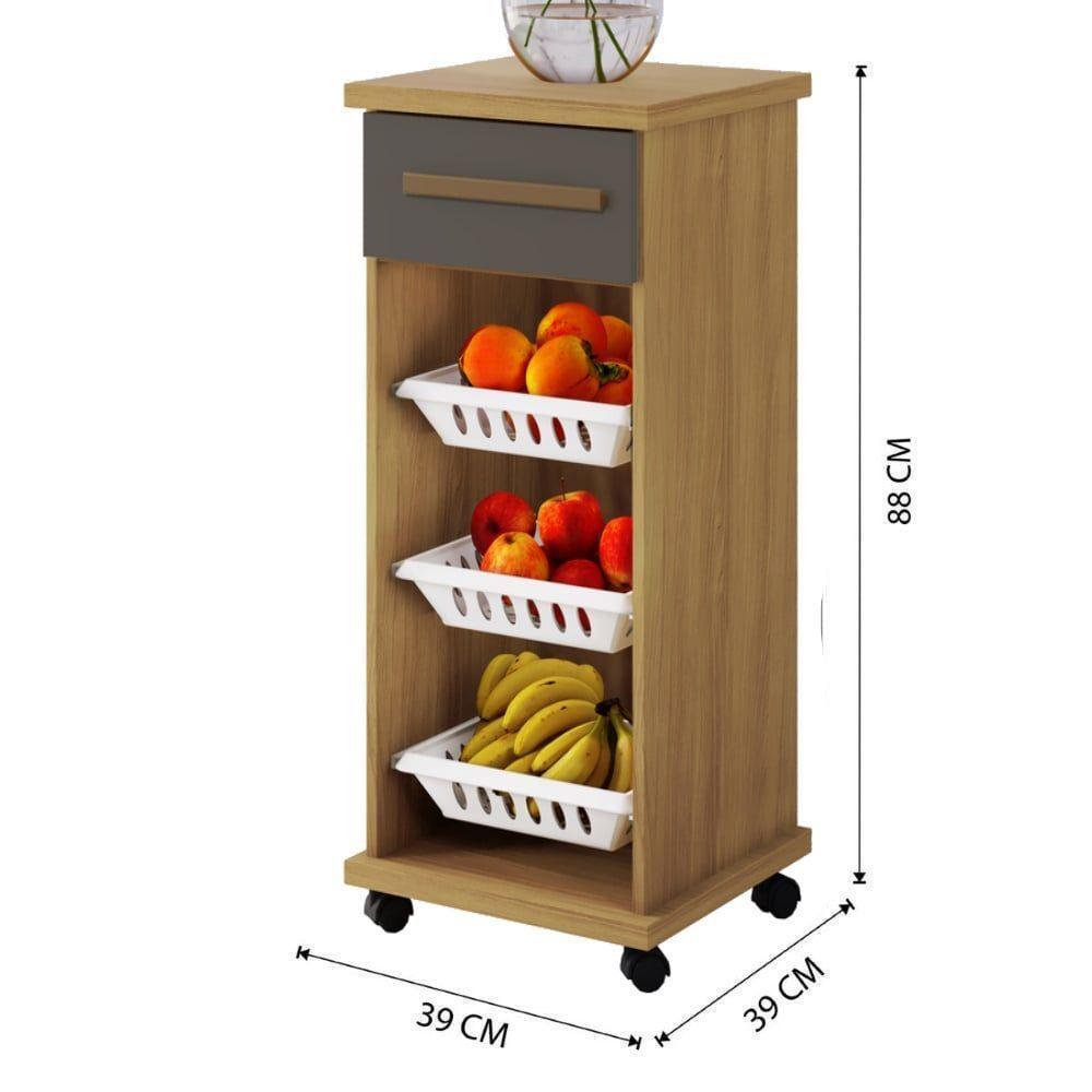 Fruteira Curitiba Branca Arte Móveis 1 Gaveta 3 Cestos Cinamomo-grafite - 2