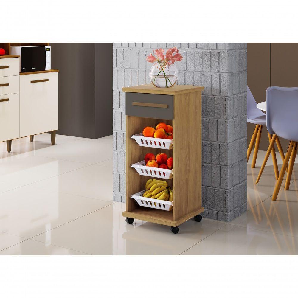 Fruteira Curitiba Branca Arte Móveis 1 Gaveta 3 Cestos Cinamomo-grafite - 3