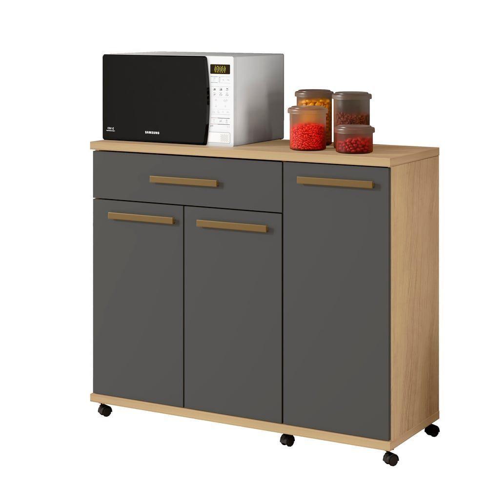 Balcão Parati 3 Portas 2 Prateleiras 1 Gaveta Arte Moveis Cinamomo/grafite - 1