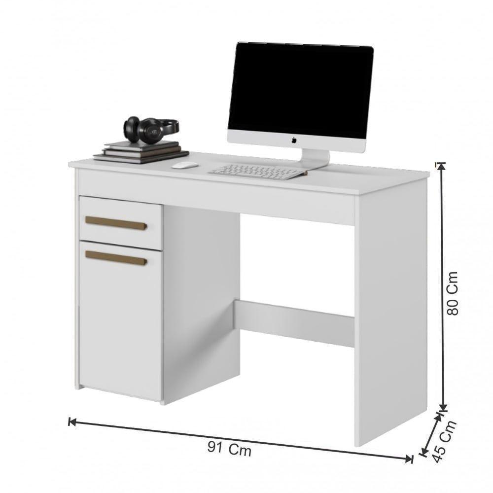 Escrivaninha Atenas 1 Porta E 1 Gaveta Arte Móveis Branco Branco - 2