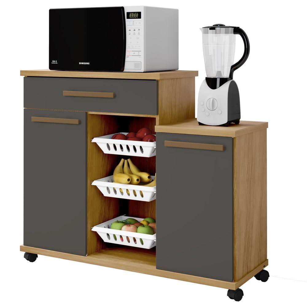 Fruteira Teresina Arte Móveis 2 Portas 1 Gaveta 3 Cestos Cinamomo-grafite - 1