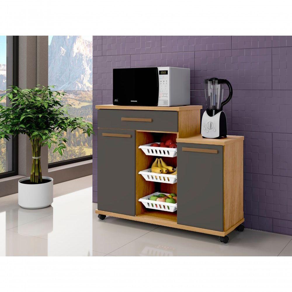 Fruteira Teresina Arte Móveis 2 Portas 1 Gaveta 3 Cestos Cinamomo-grafite - 3