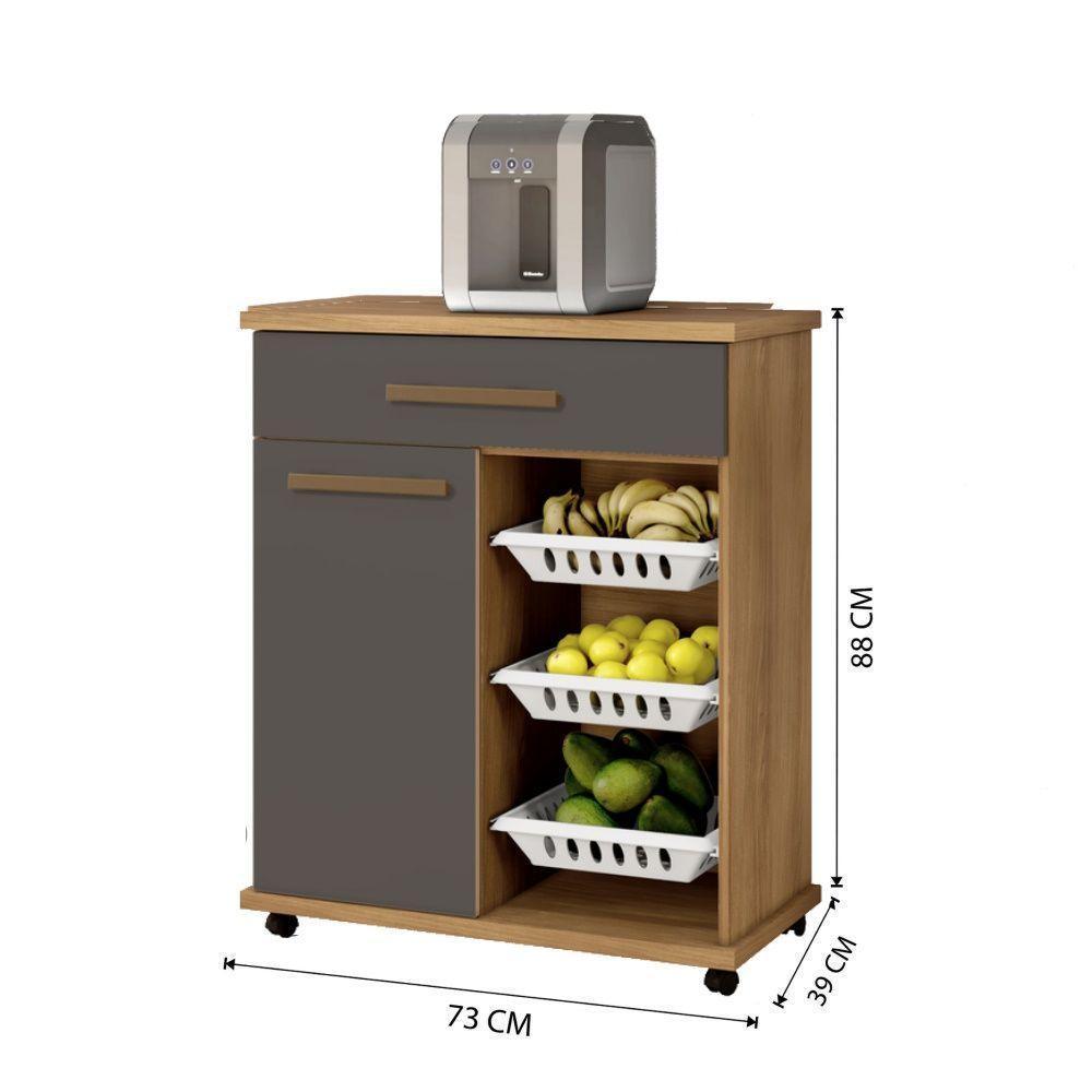 Fruteira Goiânia Arte Móveis 1 Porta 1 Gaveta 3 Cestos Cinamomo-grafite - 2