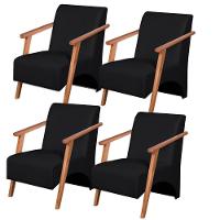 Kit 4 Poltronas Venus 1 Lugar Braço Madeira Maciça Courino Unidecor Preto - 1