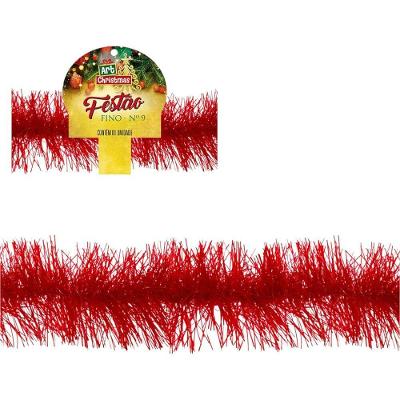 Festival De Natal: Festão Metalizado Vermelho - 2 Metros De Elegância E Brilho!