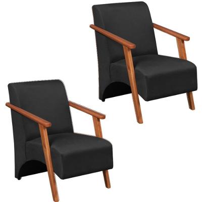 Kit 2 Poltrona Venus 1 Lugar Braço Madeira Maciça Tecido Suede Unidecor Preto