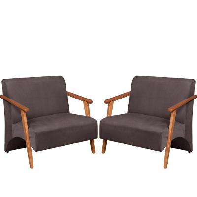 Poltrona Namoradeira Venus Braço Madeira Maciça Suede Unidecor Marrom