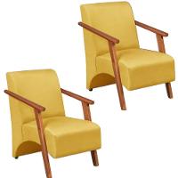 Kit 2 Poltrona Venus 1 Lugar Braço Madeira Maciça Tecido Suede Unidecor Amarelo - 1