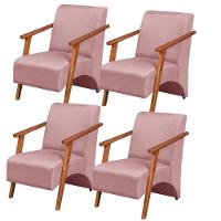 Kit 4 Poltronas Venus 1 Lugar Braço Madeira Maciça Tecido Suede Unidecor Rosa - 1