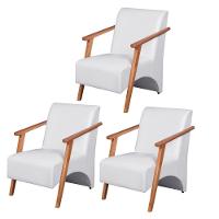 Kit 3 Poltronas Venus 1 Lugar Braço Madeira Maciça Courino Unidecor Branco - 1