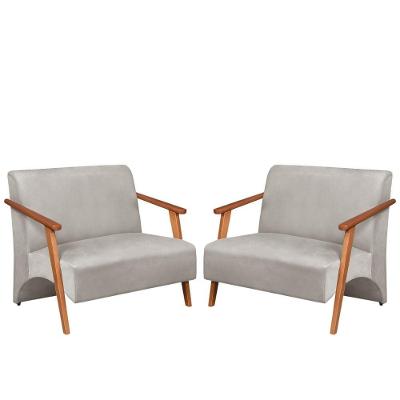 Poltrona Namoradeira Venus Braço Madeira Maciça Suede Unidecor Bege