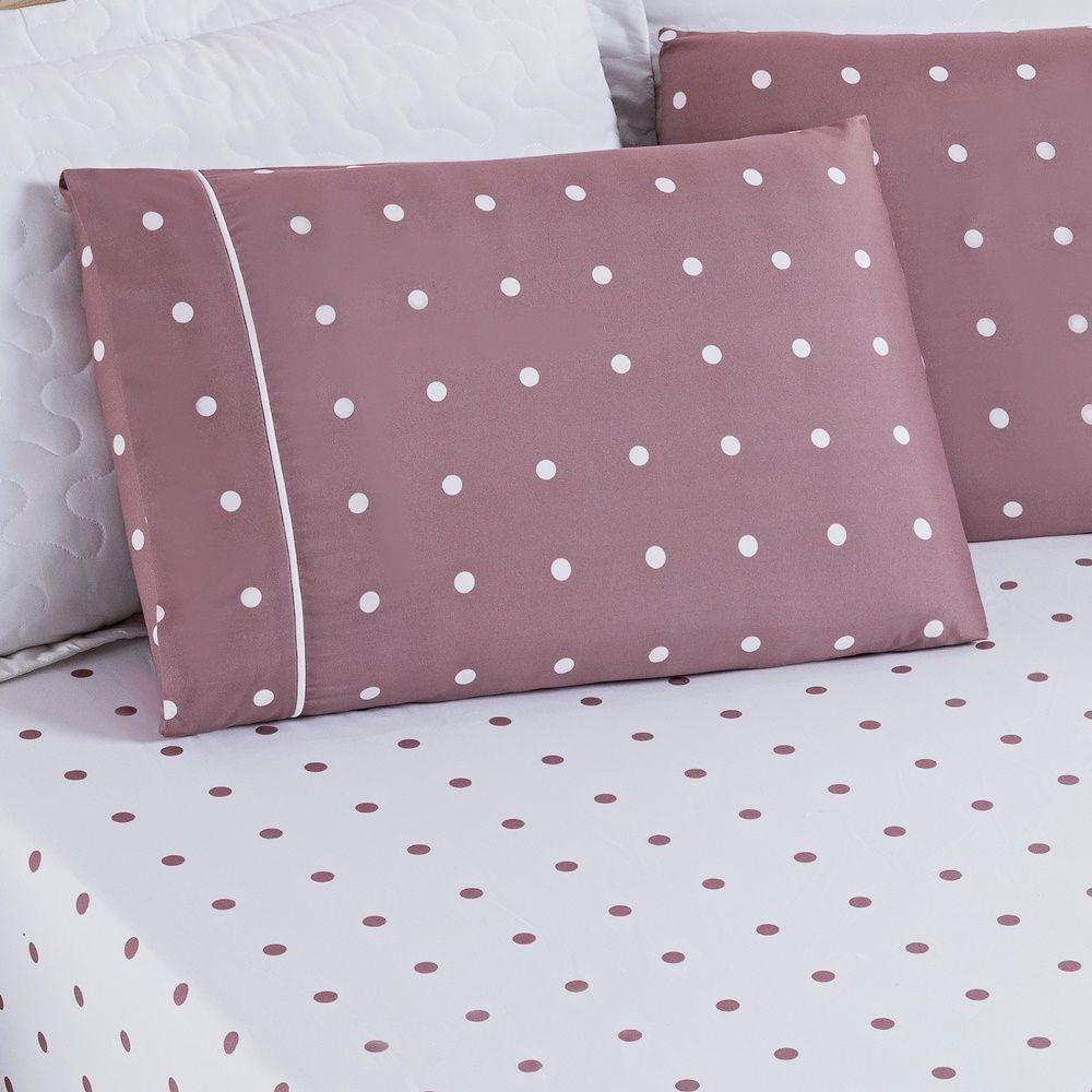 Cobre Leito + Jogo De Cama 200 Fios Petit Poá Casal Padrão 06 Peças 100% Poliéster - Rose - 8