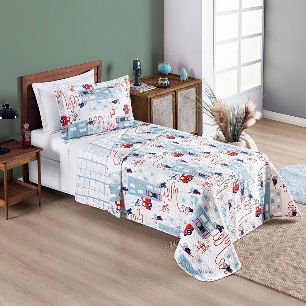 Kit Colcha + Jogo De Cama Bouti Kids Solteiro Infantil 5 Peças 100% Poliéster - Bombeiro - 2