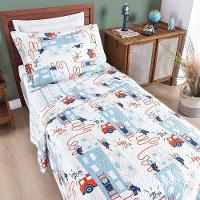 Kit Colcha + Jogo De Cama Bouti Kids Solteiro Infantil 5 Peças 100% Poliéster - Bombeiro