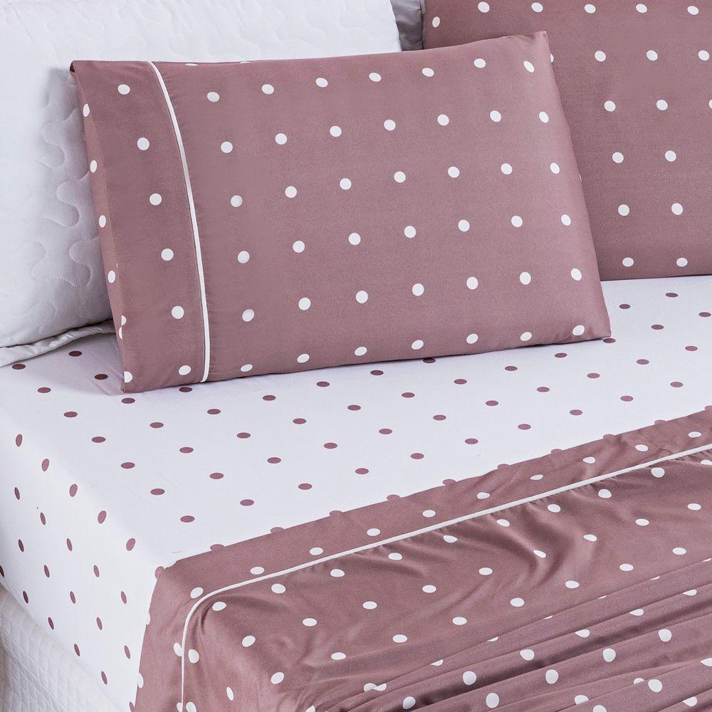 Cobre Leito + Jogo De Cama Casal Padrão + Jogo De Banho Petit Poá 12 Peças 100% Poliéster - Rose - 9