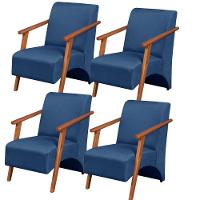 Kit 4 Poltronas Venus 1 Lugar Braço Madeira Maciça Tecido Suede Unidecor Azul Bic - 1