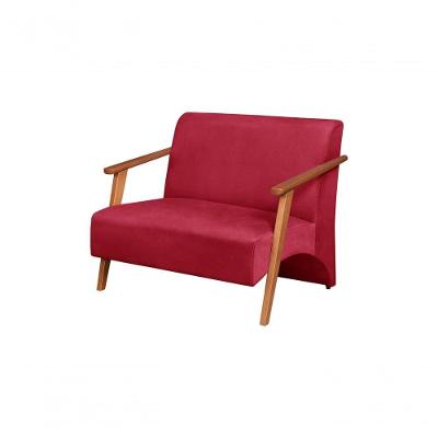 Poltrona Namoradeira Venus Braço Madeira Maciça Suede Unidecor Vermelho