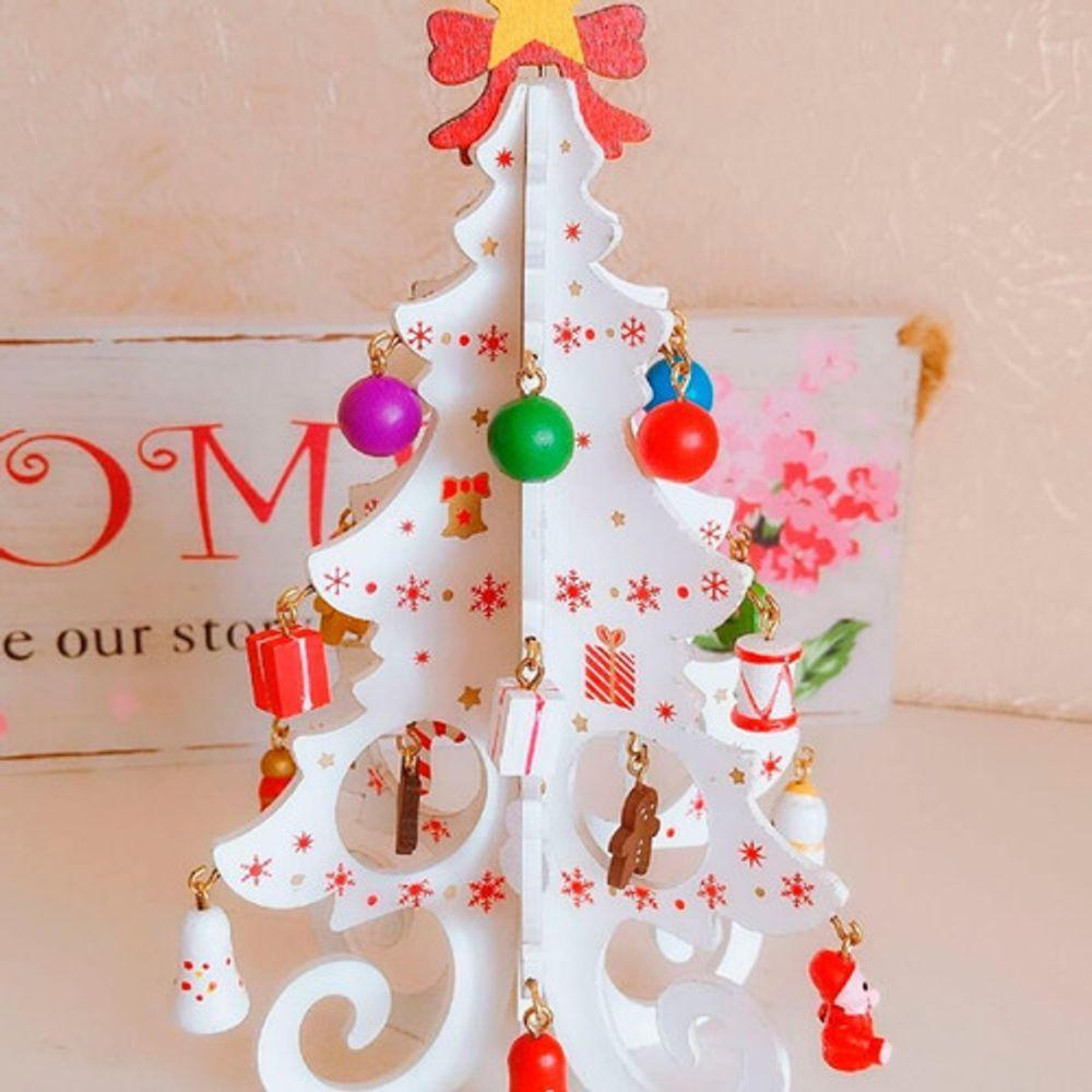 Enfeite Mesa Natalino Mini árvore Natal Madeira Dourado - 5