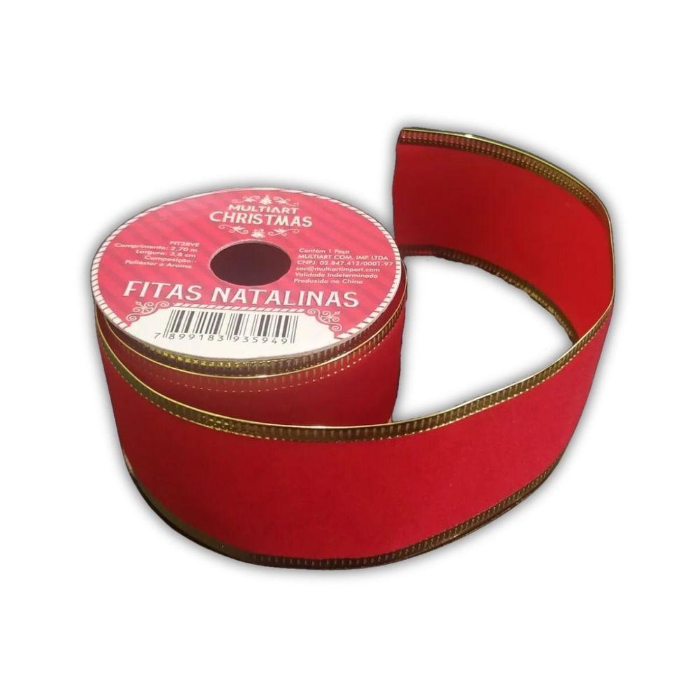 Fita Aramada De Natal Vermelha Veludo - 3,8cm X 2,7m - 3