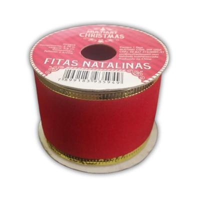 Fita Aramada De Natal Vermelha Veludo - 3,8cm X 2,7m