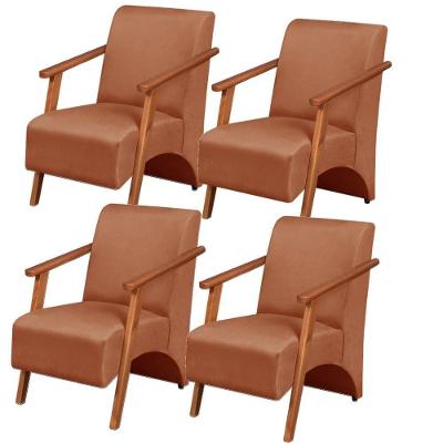 Kit 4 Poltronas Venus 1 Lugar Braço Madeira Maciça Tecido Suede Unidecor Terracota
