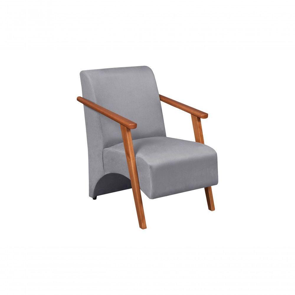 Poltrona Venus 1 Lugar Braço Madeira Maciça Tecido Suede Unidecor Cinza - 1