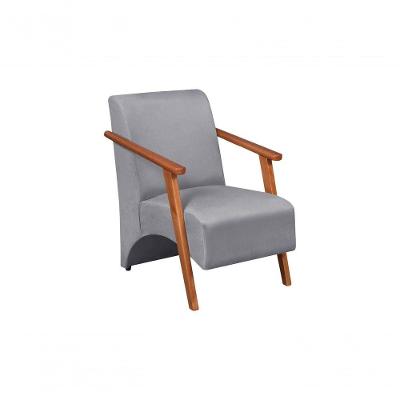Poltrona Venus 1 Lugar Braço Madeira Maciça Tecido Suede Unidecor Cinza