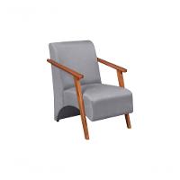 Poltrona Venus 1 Lugar Braço Madeira Maciça Tecido Suede Unidecor Cinza - 1