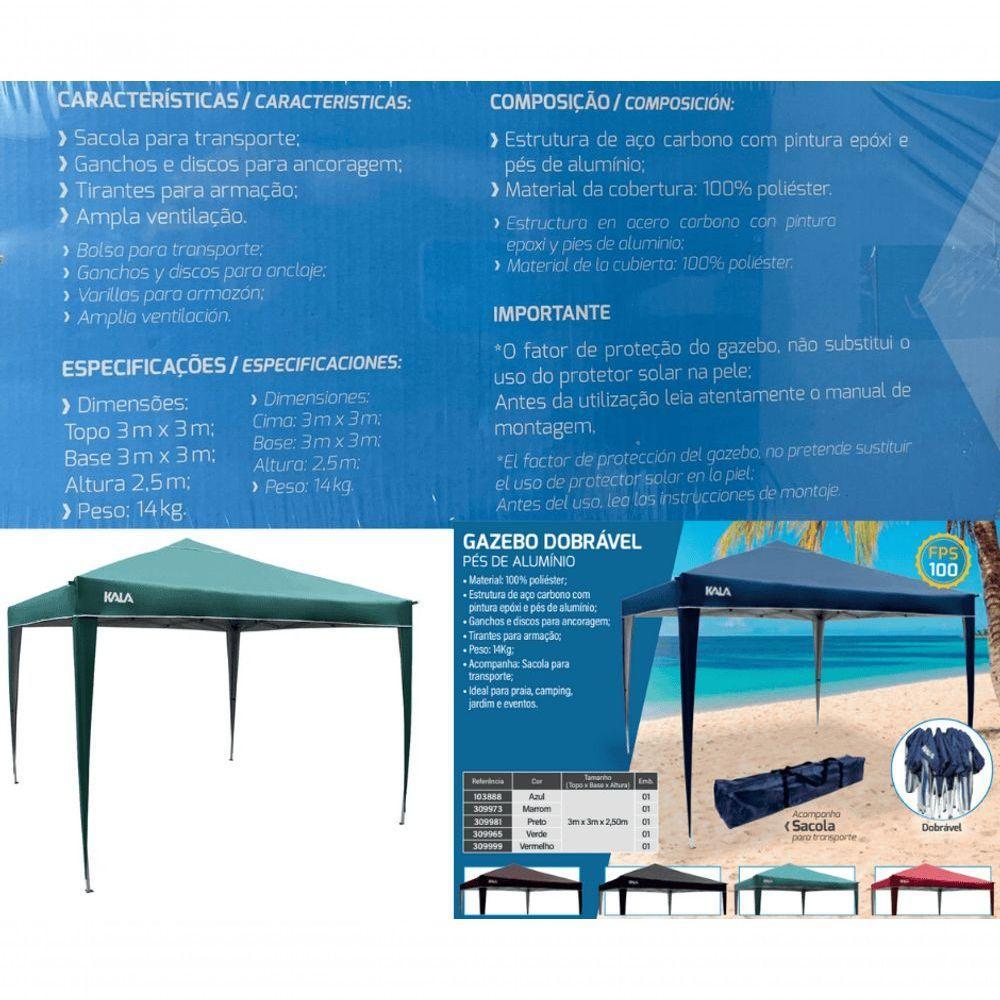 Tenda Gazebo Dobrável 3x3 Sanf Praia Jardim Campo Verde Kala - 4