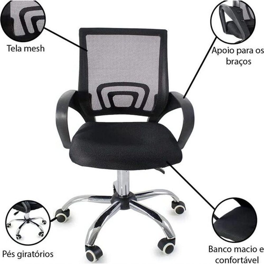 Cadeira De Escritório Confortavel Home Office Mesh Diretor Giratoria New Java - Preto - 5