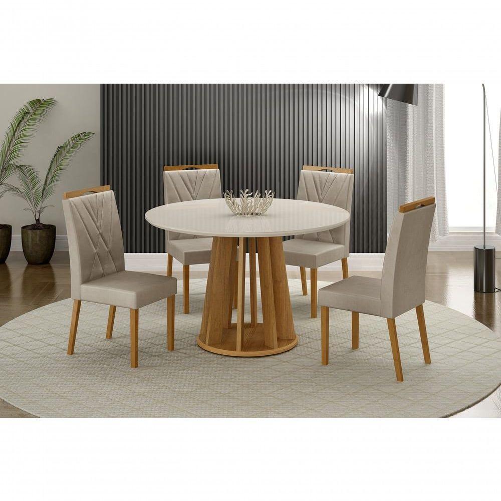 Conjunto Mesa Rose Com 4 Cadeiras Lara Bege Veludo - 1