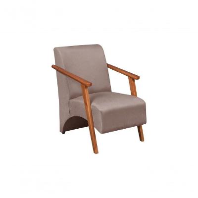 Poltrona Venus 1 Lugar Braço Madeira Maciça Tecido Suede Unidecor Cappuccino