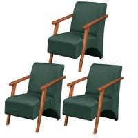 Kit 3 Poltronas Venus 1 Lugar Braço Madeira Maciça Tecido Suede Unidecor Verde - 1