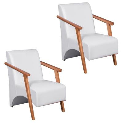 Kit 2 Poltronas Venus 1 Lugar Braço Madeira Maciça Courino Unidecor Branco