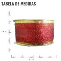 Fita Aramada De Natal Vermelha Glitter - 3,8cm X 2,7m - 4