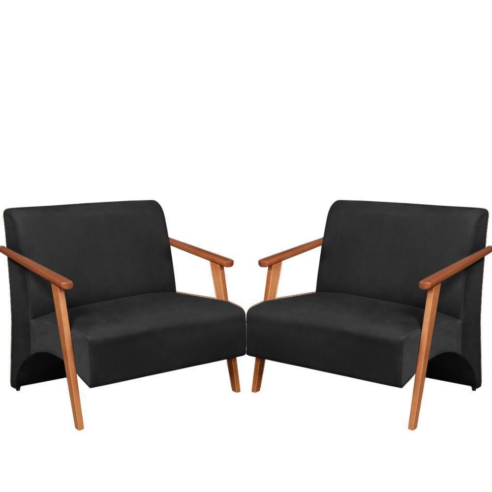 Poltrona Namoradeira Venus Braço Madeira Maciça Suede Unidecor Preto - 1