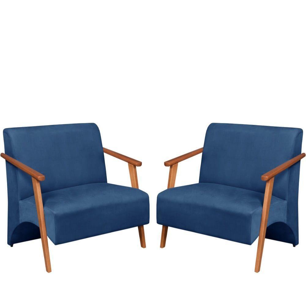 Poltrona Namoradeira Venus Braço Madeira Maciça Suede Unidecor Azul Bic - 1