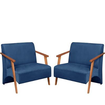 Poltrona Namoradeira Venus Braço Madeira Maciça Azul Unidecor
