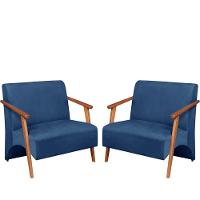 Poltrona Namoradeira Venus Braço Madeira Maciça Suede Unidecor Azul Bic - 1