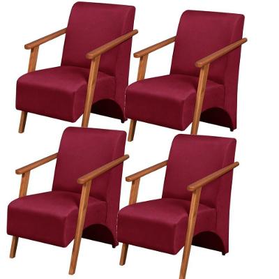 Kit 4 Poltronas Venus 1 Lugar Braço Madeira Maciça Tecido Suede Unidecor Bordô
