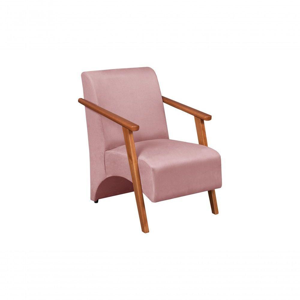 Poltrona Venus 1 Lugar Braço Madeira Maciça Tecido Suede Unidecor Rosa - 1