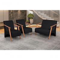 Conjunto Venus Braços Em Madeira Maciça 1 Namoradeira 2 Poltronas Courino Preto - 4